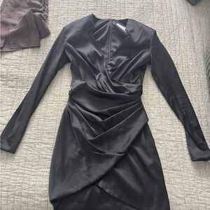 House of CB Black Satin Draped Dress